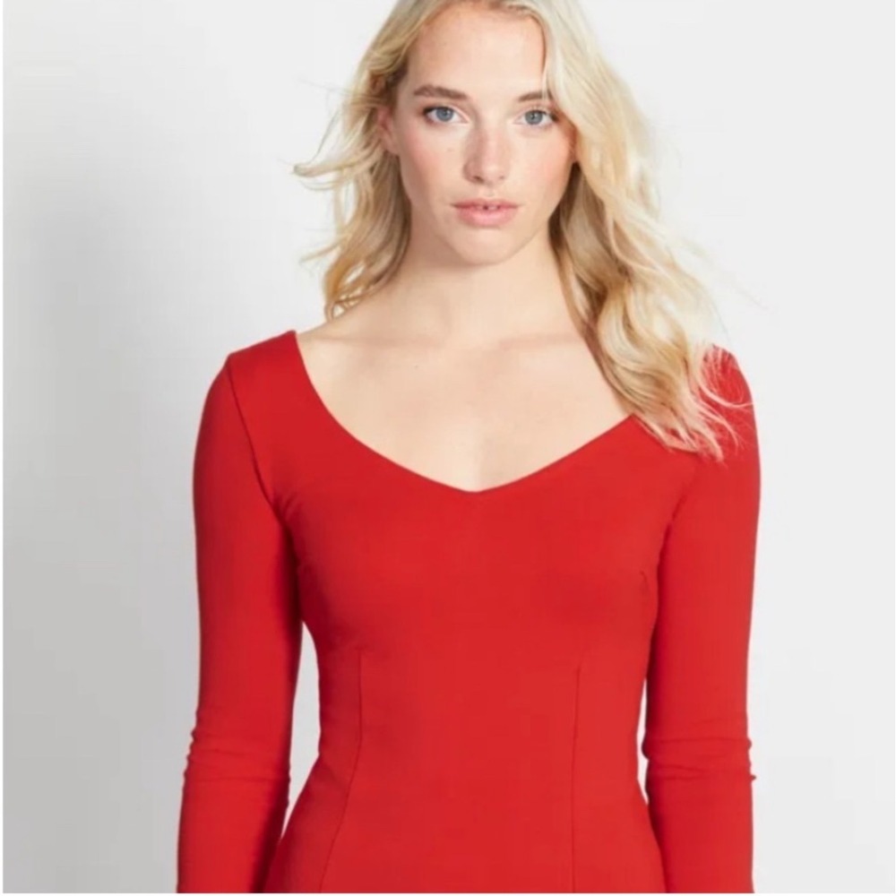 Boden V Neck Fitted Red Top Princess‎ Seam 3/4 Sleeve US 6